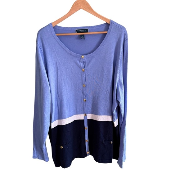 Karen Scott Women's Blue Plus Size Color Blocked Cardigan 3X Spring Lightweight - Picture 5 of 13